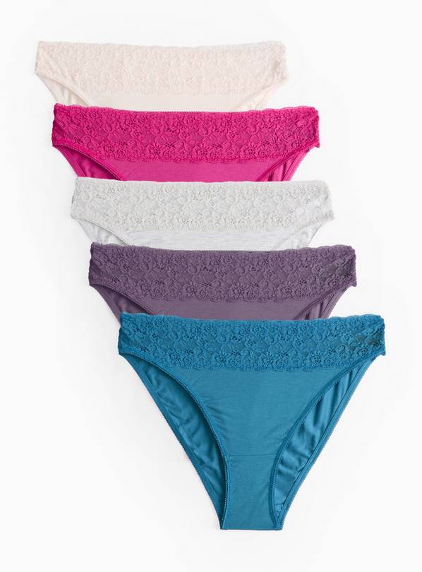 Bright Comfort-Lace High Leg Knickers 5 Pack  10